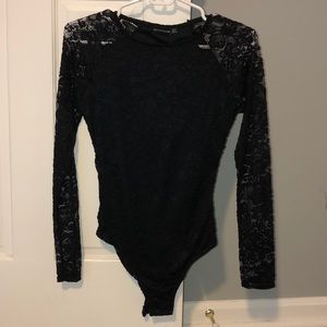 Black Lace Floral Bodysuit